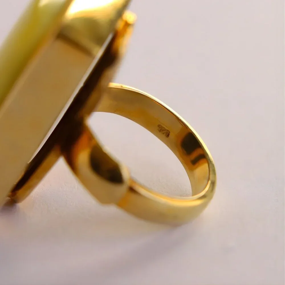 Baltic Butterscotch Lime Amber Statement Ring - 14k Gold Plated Sterling Silver